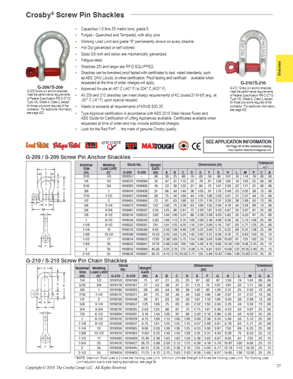 Crosby S-209 Screw Pin Shackles (1T- 55T Ton)
